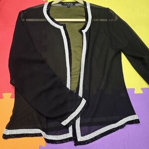 J KARA New York Beaded Sheer Evening Jacket Black White Trim Women's Size 8
